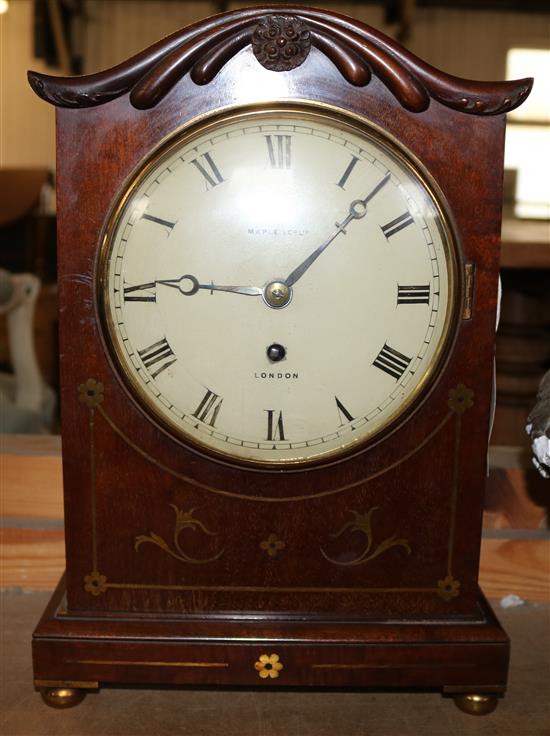 Edwardian brass inset mahogany mantel timepiece(-)